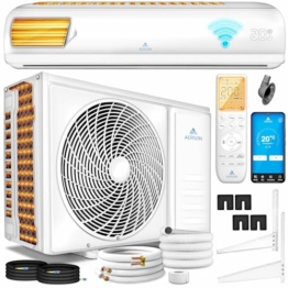 AERSON® Klimaanlage Split Set mit WiFi/App Funktion | Klimagerät Kühlen A++/ Heizen A+ - 9000 BTU/h (2600 Watt) Kältemittel R32 | Wandklimagerät Splitgerät Fernbedienung, Timer & Montagematerial - 1