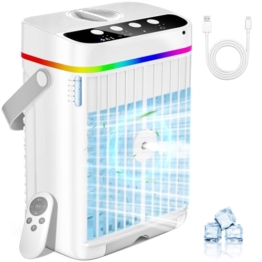 Mobile Klimaanlage, 4 in 1 Mobiles Klimagerät mit Kühlen Nebel, Klimaanlage Mobil ohne Abluftschlauch Luftkühler Mini mit 3 Stufen & 7 Farben Nachtlicht, Tragbarer Air Conditioner für Zuhause/Büro - 1