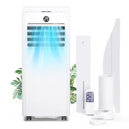Mobiles Klimagerät - 7000BTU Klimaanlage Mobil mit Abluftschlauch, Kühl-/Ventilations-/ Entfeuchtungs-/Schlafmodus Alle-in-1, Digitalanzeige & Fernbedienung, 360° Rollen, 24H Timer, inkl. Fenster-Kit - 1