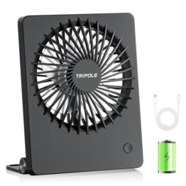 TriPole Schreibtisch Ventilator Batteriebetrieben, 180° Tragbarer Ventilator, 3-Geschwindigkeits USB-Ventilator, Ultradünner Mini-Ventilator für Home Office Reisegeschenke für Frauen Männer, Schwarz - 1