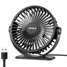 TriPole Ventilator Leiser, Mini Ventilator mit 3 Geschwindigkeiten, USB Tischventilator Leistungsstarker Tragbarer mit 360°Neigung. Elektrischer Ventilator klein für Einsatz Büro, Schlafzimmer,Reisen - 1
